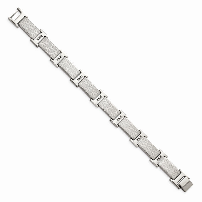 Chisel Brand Jewelry, Stainless Steel Polished & Textured Black CZ Link Men's Bracelet