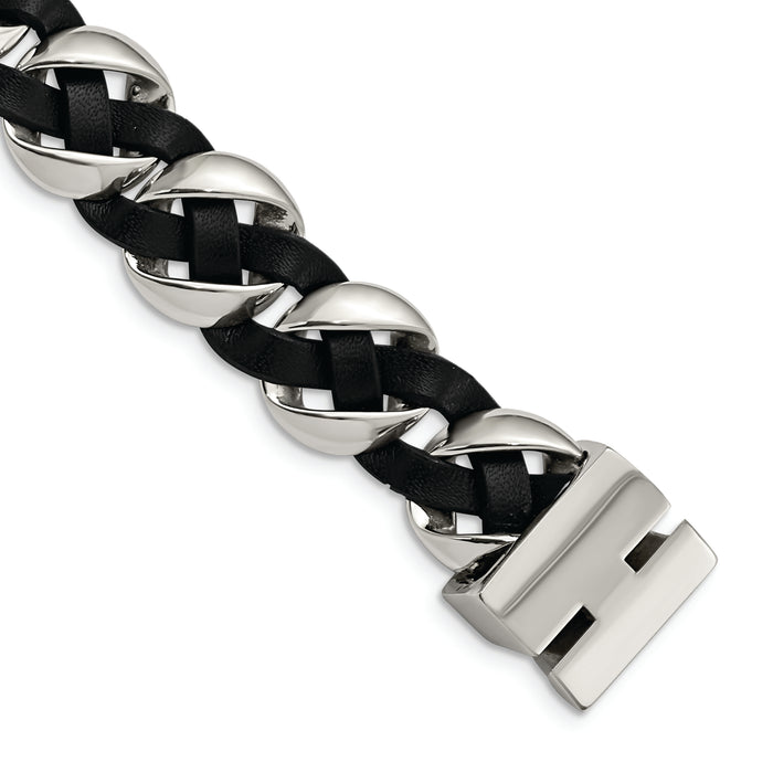 Chisel Brand Jewelry, Stainless Steel Polished Leather Braided Men's Bracelet