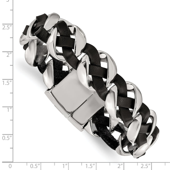 Chisel Brand Jewelry, Stainless Steel Polished Leather Braided Men's Bracelet