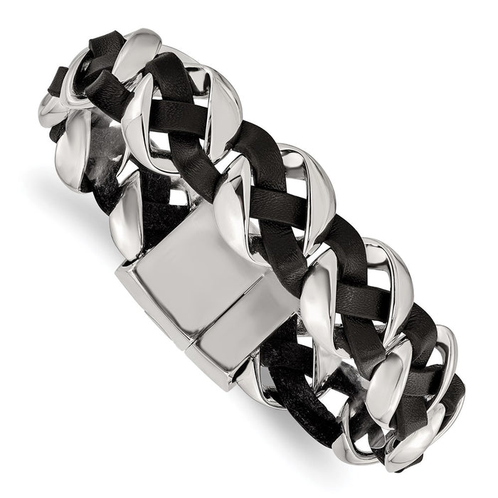 Chisel Brand Jewelry, Stainless Steel Polished Leather Braided Men's Bracelet