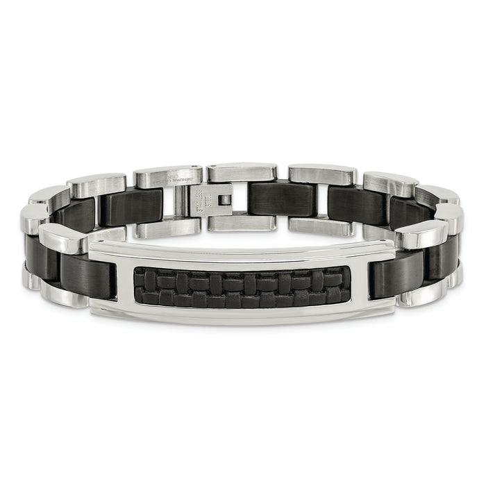 Chisel Brand Jewelry, Stainless Steel Brushed & Polished Black IP-plated with Leather Men's Bracelet