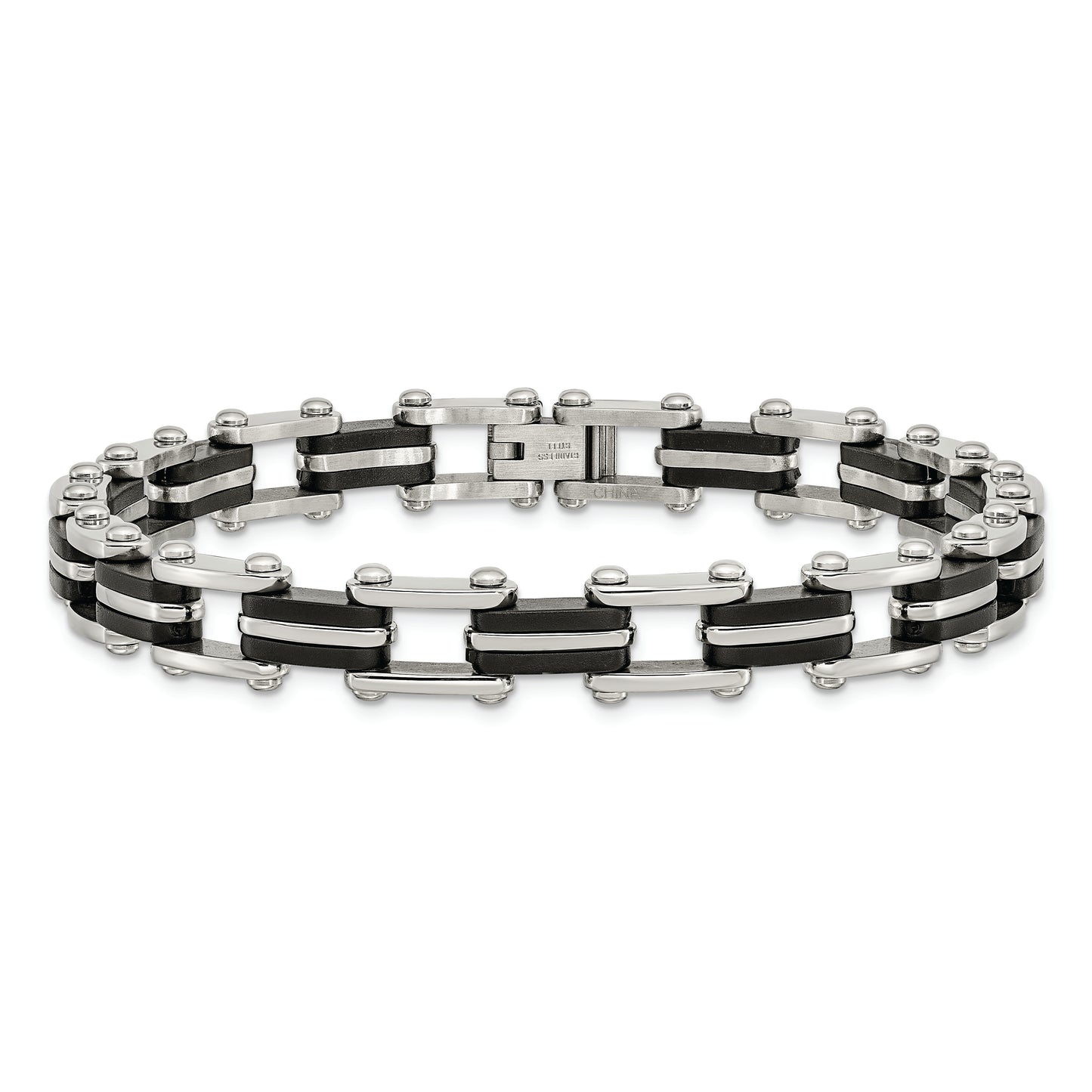 Chisel Brand Jewelry, Stainless Steel Black Rubber 8.75in Men's Bracelet