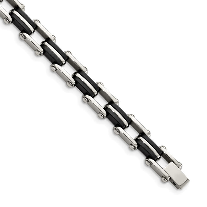 Chisel Brand Jewelry, Stainless Steel Black Rubber 8.75in Men's Bracelet