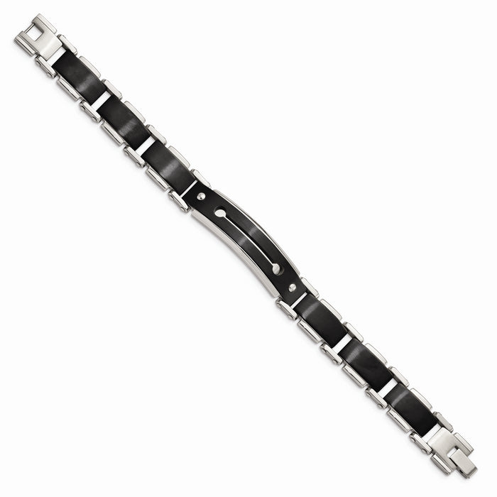 Chisel Brand Jewelry, Stainless Steel Brushed and Polished Black IP-plated 8.5in Men's Bracelet