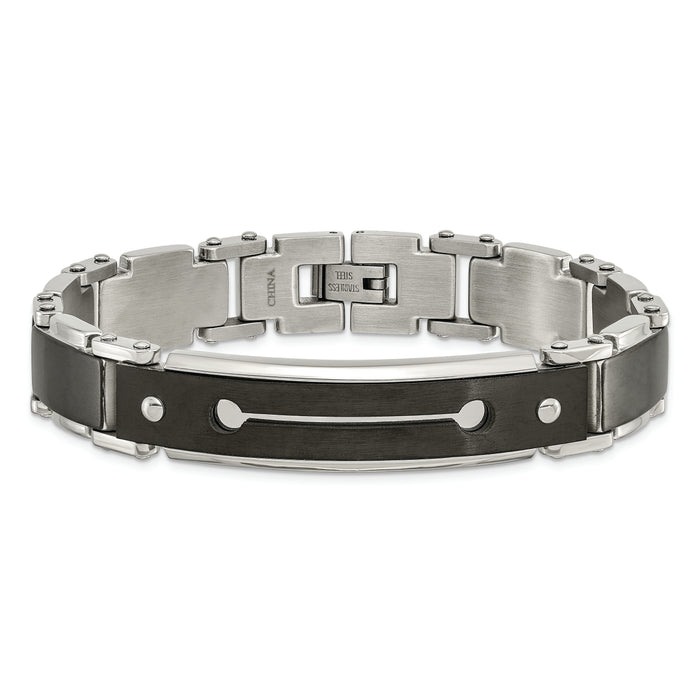 Chisel Brand Jewelry, Stainless Steel Brushed and Polished Black IP-plated 8.5in Men's Bracelet