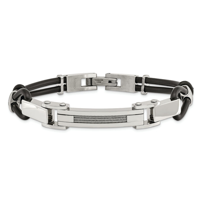 Chisel Brand Jewelry, Stainless Steel Polished with Wire Inlay & PU Cord Men's Bracelet