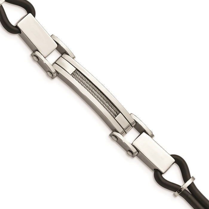 Chisel Brand Jewelry, Stainless Steel Polished with Wire Inlay & PU Cord Men's Bracelet