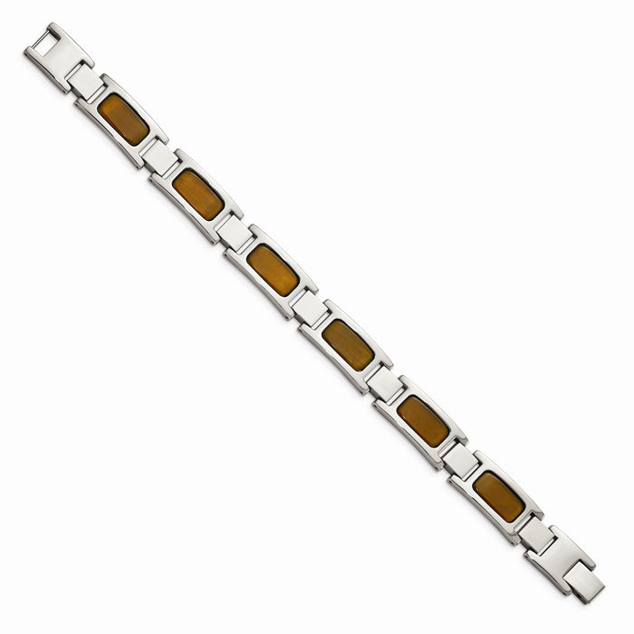 Chisel Brand Jewelry, Stainless Steel Polished with Tiger's Eye 8.5in Men's Bracelet