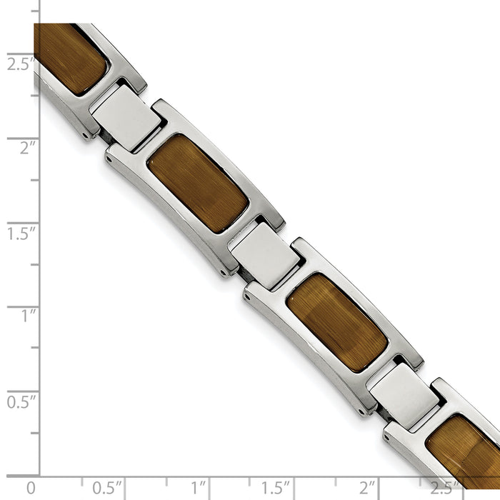 Chisel Brand Jewelry, Stainless Steel Polished with Tiger's Eye 8.5in Men's Bracelet