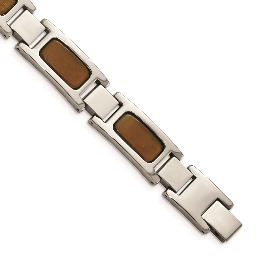 Chisel Brand Jewelry, Stainless Steel Polished with Tiger's Eye 8.5in Men's Bracelet