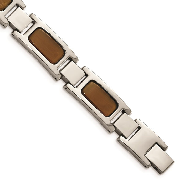 Chisel Brand Jewelry, Stainless Steel Polished with Tiger's Eye 8.5in Men's Bracelet