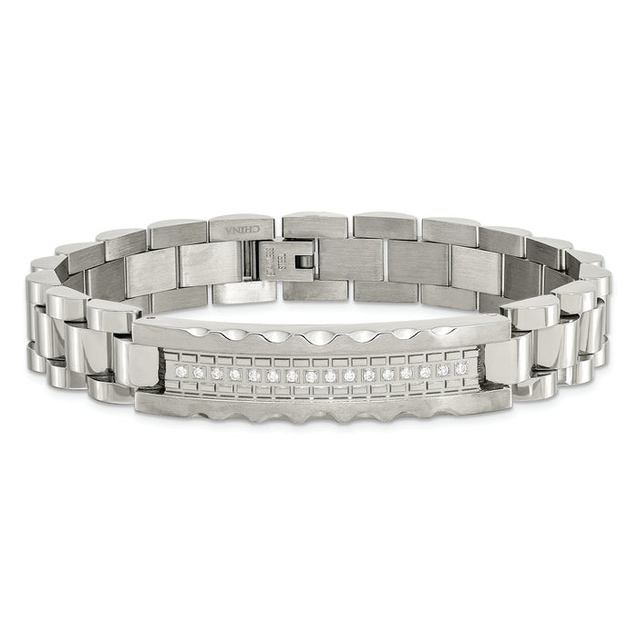 Chisel Brand Jewelry, Stainless Steel Brushed and Polished with CZ 8.5in Men's Bracelet
