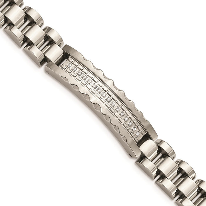 Chisel Brand Jewelry, Stainless Steel Brushed and Polished with CZ 8.5in Men's Bracelet
