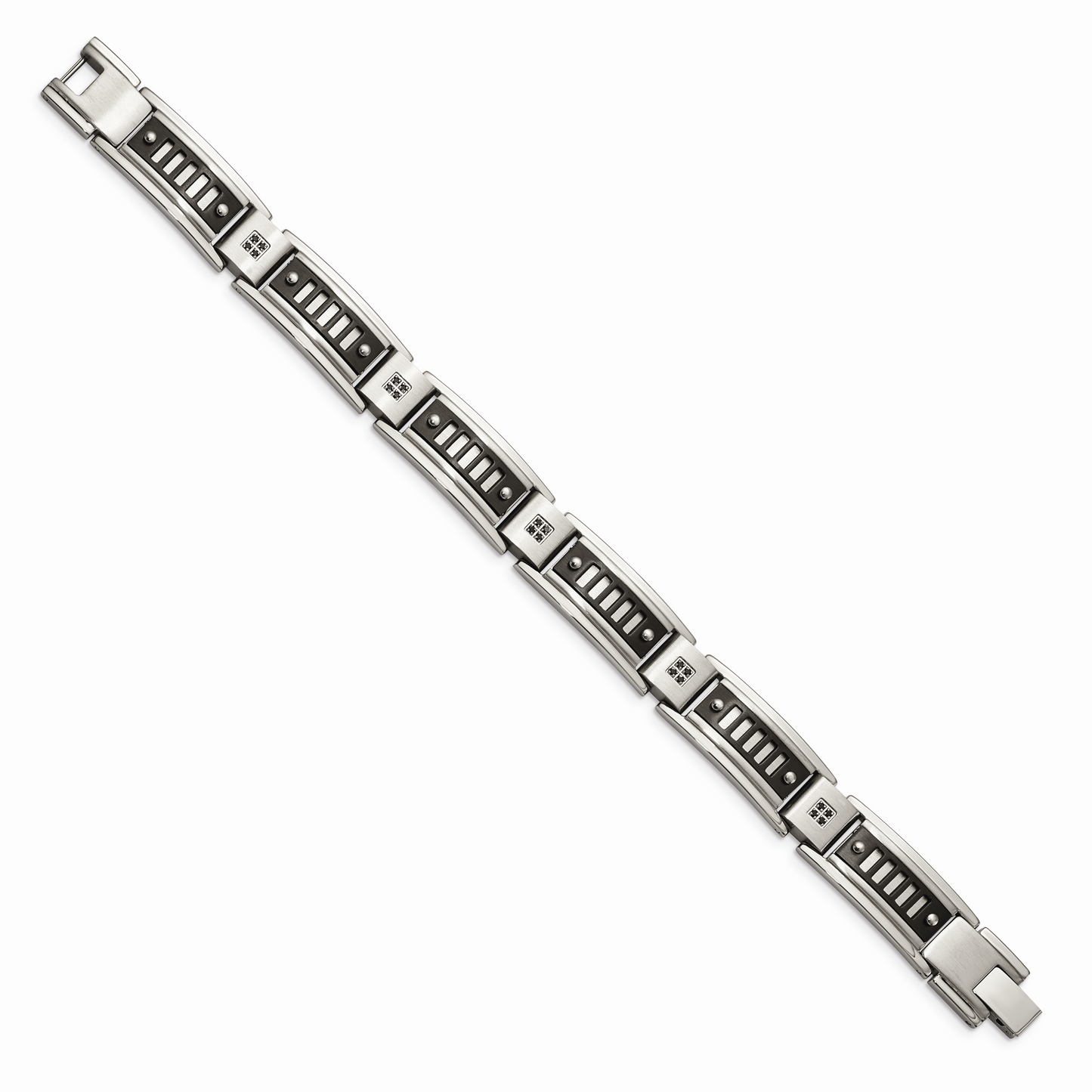 Chisel Brand Jewelry, Stainless Steel Polished Black IP-plated with Black CZ Men's Bracelet
