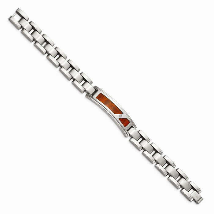 Chisel Brand Jewelry, Stainless Steel Brushed & Polished with Wood Inlay and CZ Men's Bracelet