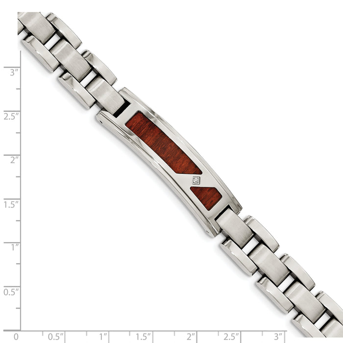 Chisel Brand Jewelry, Stainless Steel Brushed & Polished with Wood Inlay and CZ Men's Bracelet