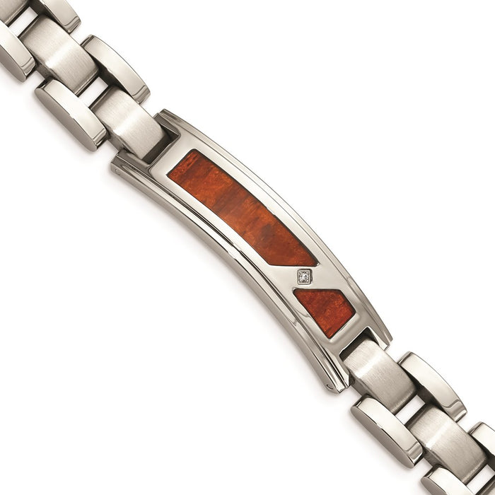 Chisel Brand Jewelry, Stainless Steel Brushed & Polished with Wood Inlay and CZ Men's Bracelet