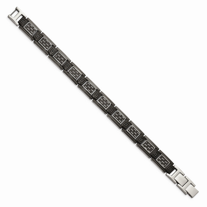 Chisel Brand Jewelry, Stainless Steel Black IP-plated with Black Carbon Fiber Inlay & CZ Men's Bracelet