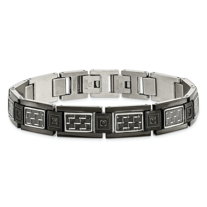 Chisel Brand Jewelry, Stainless Steel Black IP-plated with Black Carbon Fiber Inlay & CZ Men's Bracelet