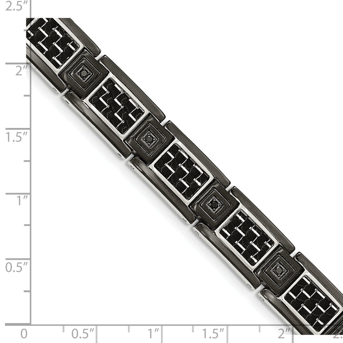 Chisel Brand Jewelry, Stainless Steel Black IP-plated with Black Carbon Fiber Inlay & CZ Men's Bracelet