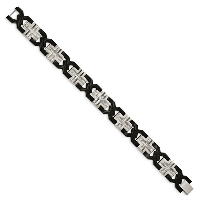 Chisel Brand Jewelry, Stainless Steel Brushed and Polished Black IP-plated with CZ Men's Bracelet