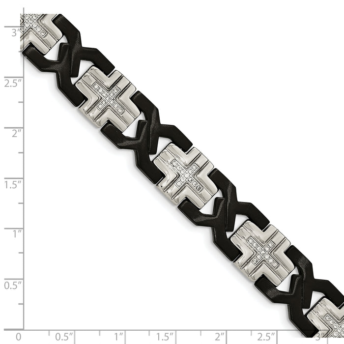 Chisel Brand Jewelry, Stainless Steel Brushed and Polished Black IP-plated with CZ Men's Bracelet