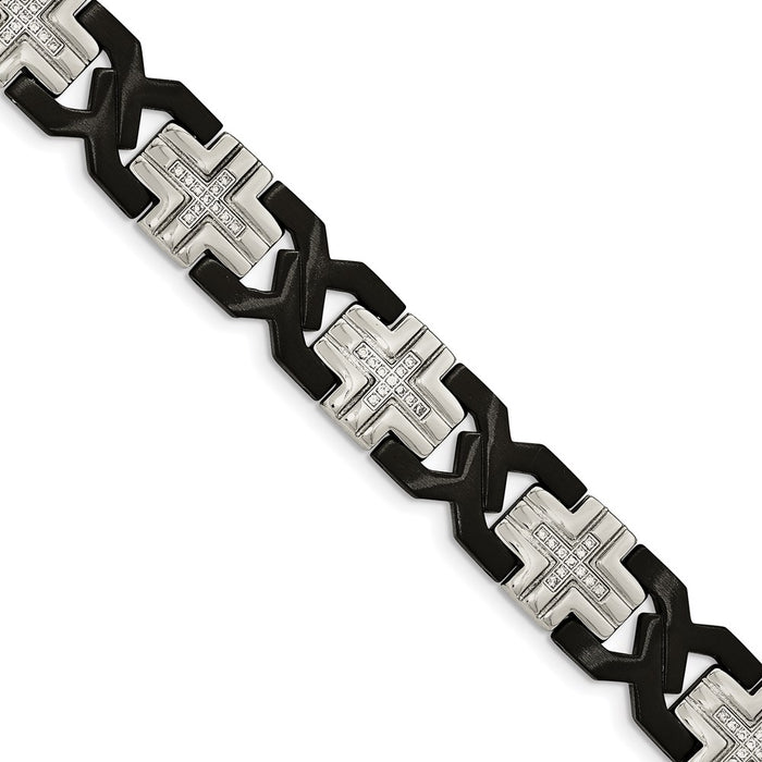 Chisel Brand Jewelry, Stainless Steel Brushed and Polished Black IP-plated with CZ Men's Bracelet