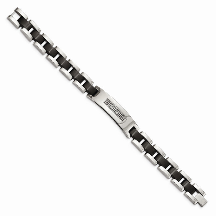 Chisel Brand Jewelry, Stainless Steel Brushed and Polished Black IP-plated and CZ Men's Bracelet