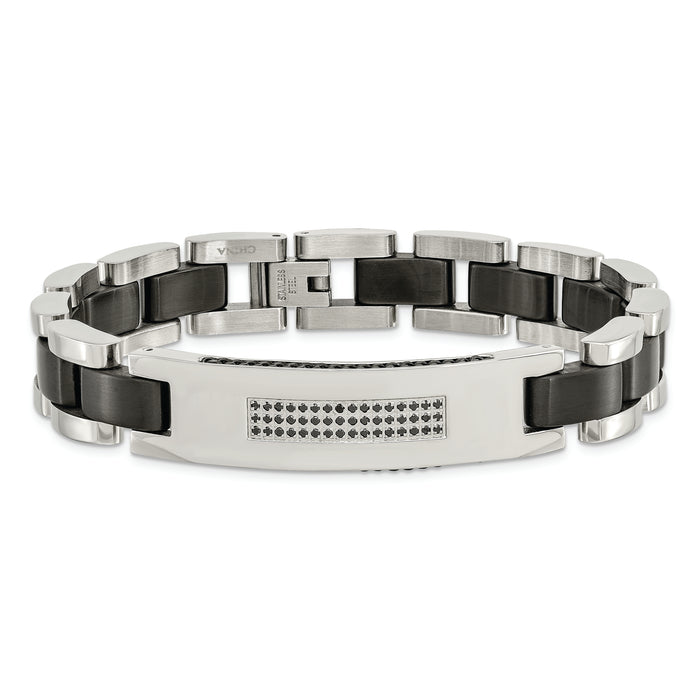 Chisel Brand Jewelry, Stainless Steel Brushed and Polished Black IP-plated and CZ Men's Bracelet