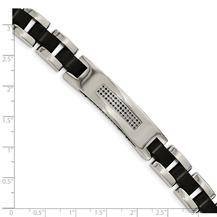 Chisel Brand Jewelry, Stainless Steel Brushed and Polished Black IP-plated and CZ Men's Bracelet