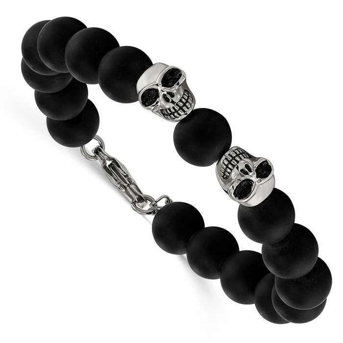 Chisel Brand Jewelry, Stainless Steel Polished and Antiqued with Black Onyx Skull Bracelet 1 inch