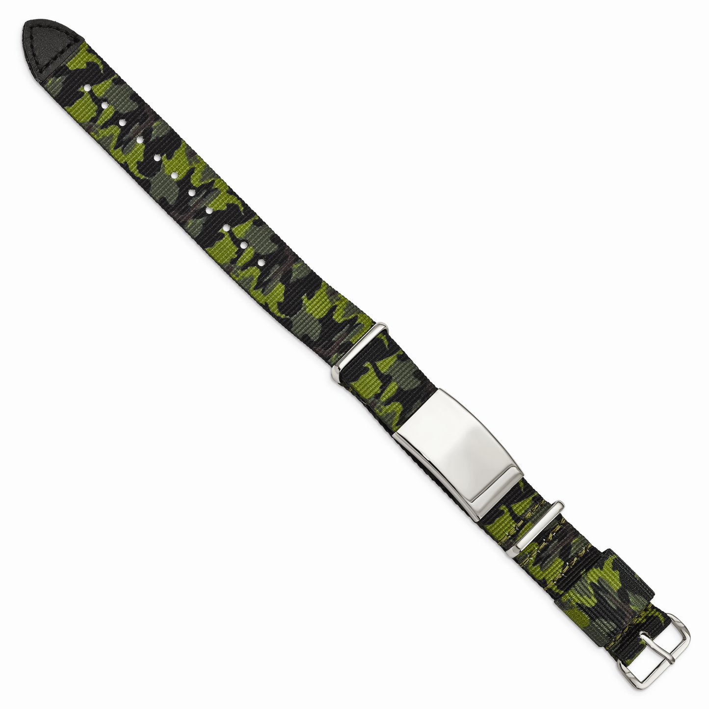 Chisel Brand Jewelry, Stainless Steel Polished Green Camo Fabric Adjustable ID Men's Bracelet