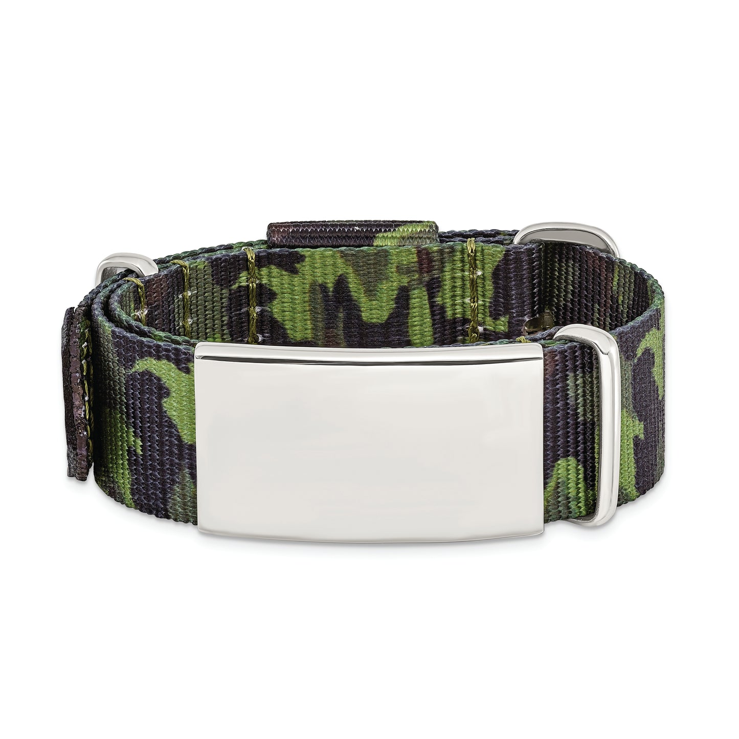 Chisel Brand Jewelry, Stainless Steel Polished Green Camo Fabric Adjustable ID Men's Bracelet