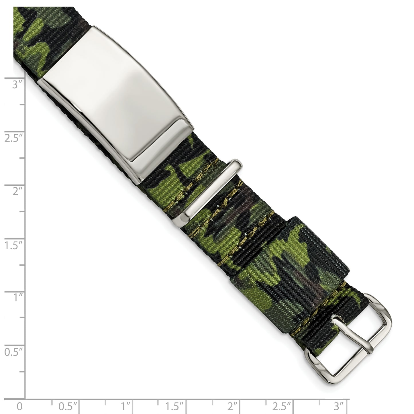 Chisel Brand Jewelry, Stainless Steel Polished Green Camo Fabric Adjustable ID Men's Bracelet