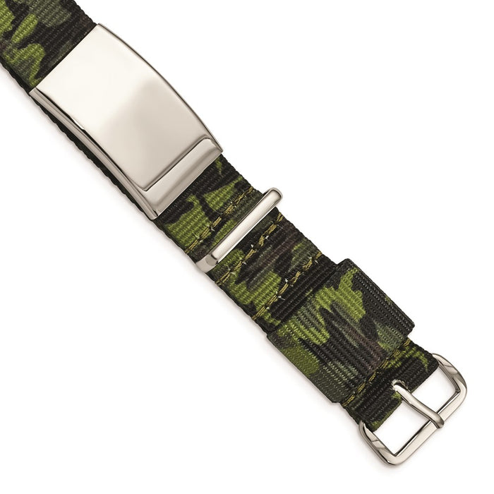 Chisel Brand Jewelry, Stainless Steel Polished Green Camo Fabric Adjustable ID Men's Bracelet