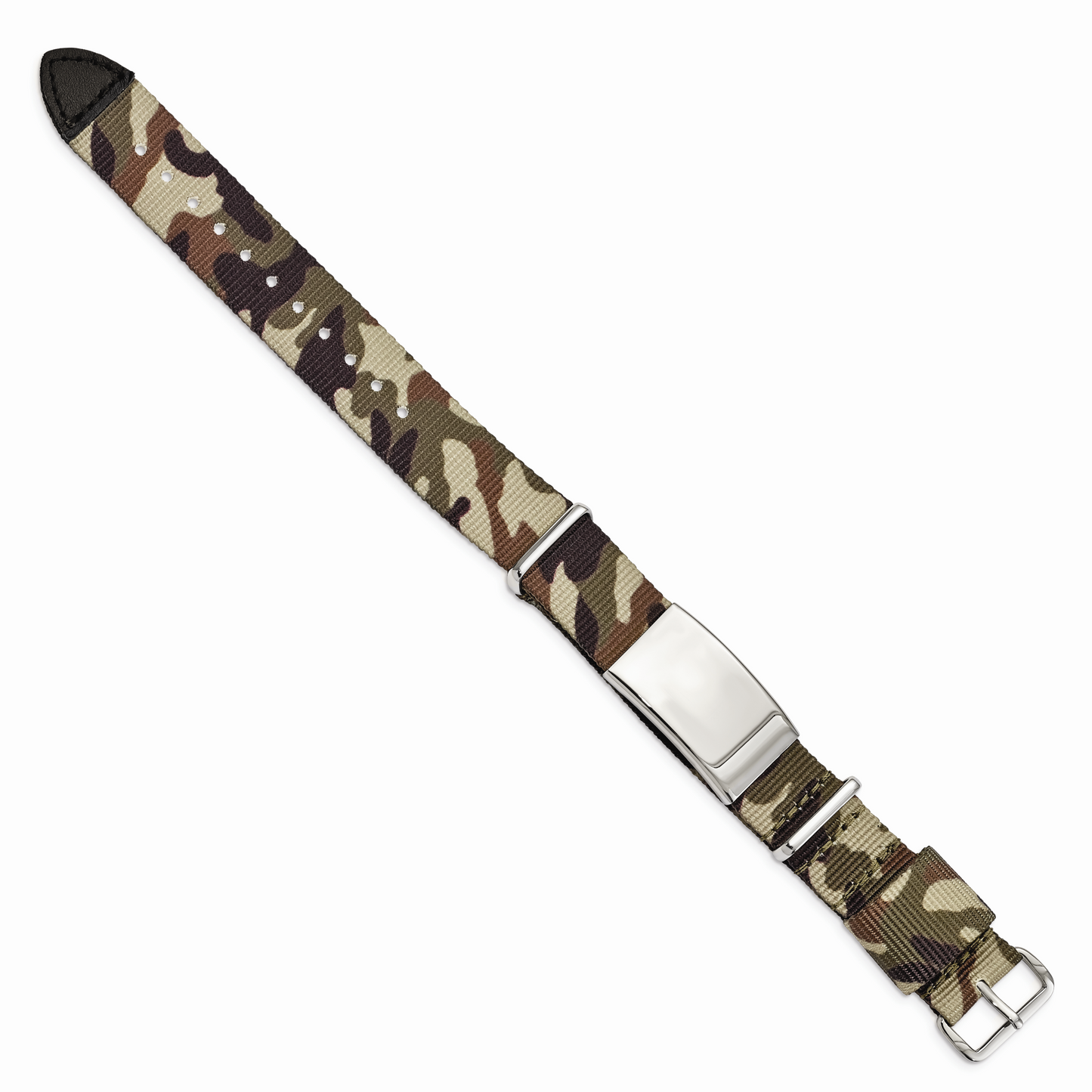 Chisel Brand Jewelry, Stainless Steel Polished Brown Camo Fabric Adjustable ID Men's Bracelet