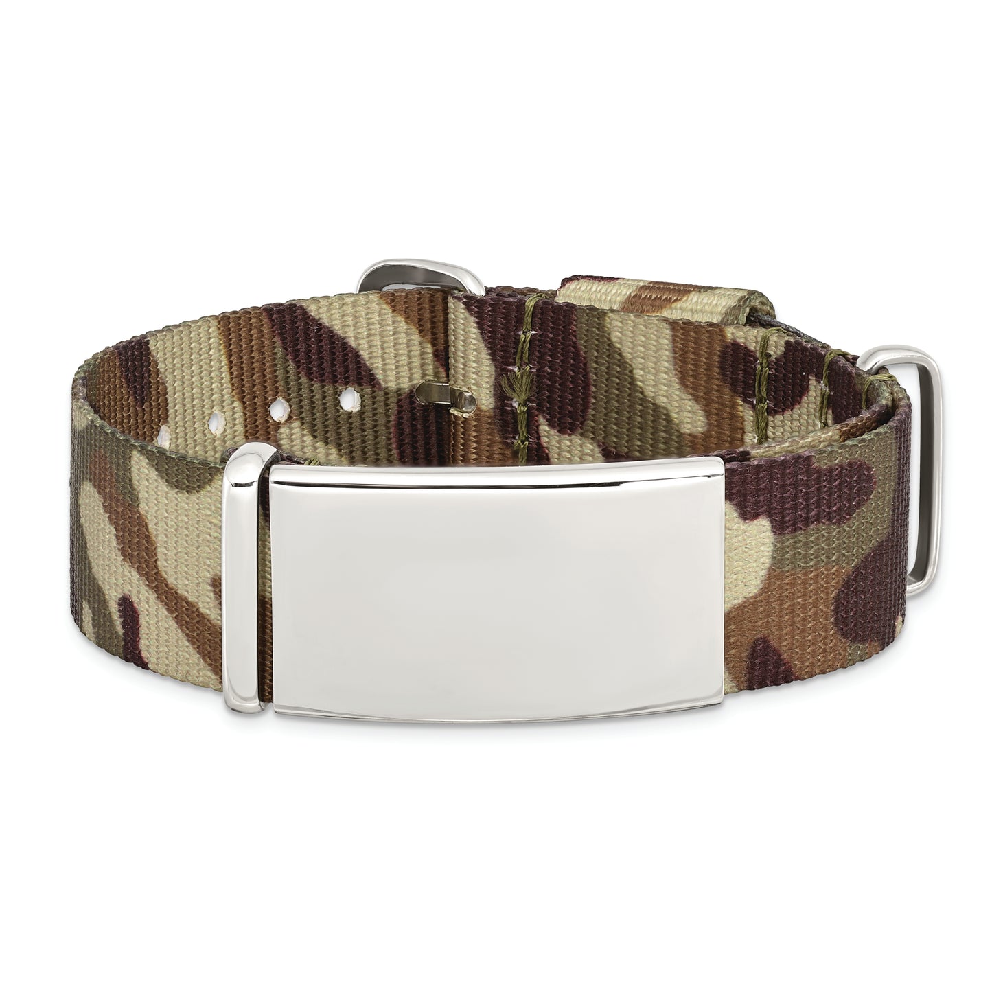 Chisel Brand Jewelry, Stainless Steel Polished Brown Camo Fabric Adjustable ID Men's Bracelet