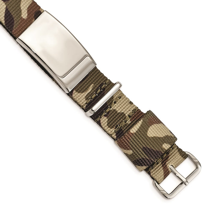 Chisel Brand Jewelry, Stainless Steel Polished Brown Camo Fabric Adjustable ID Men's Bracelet
