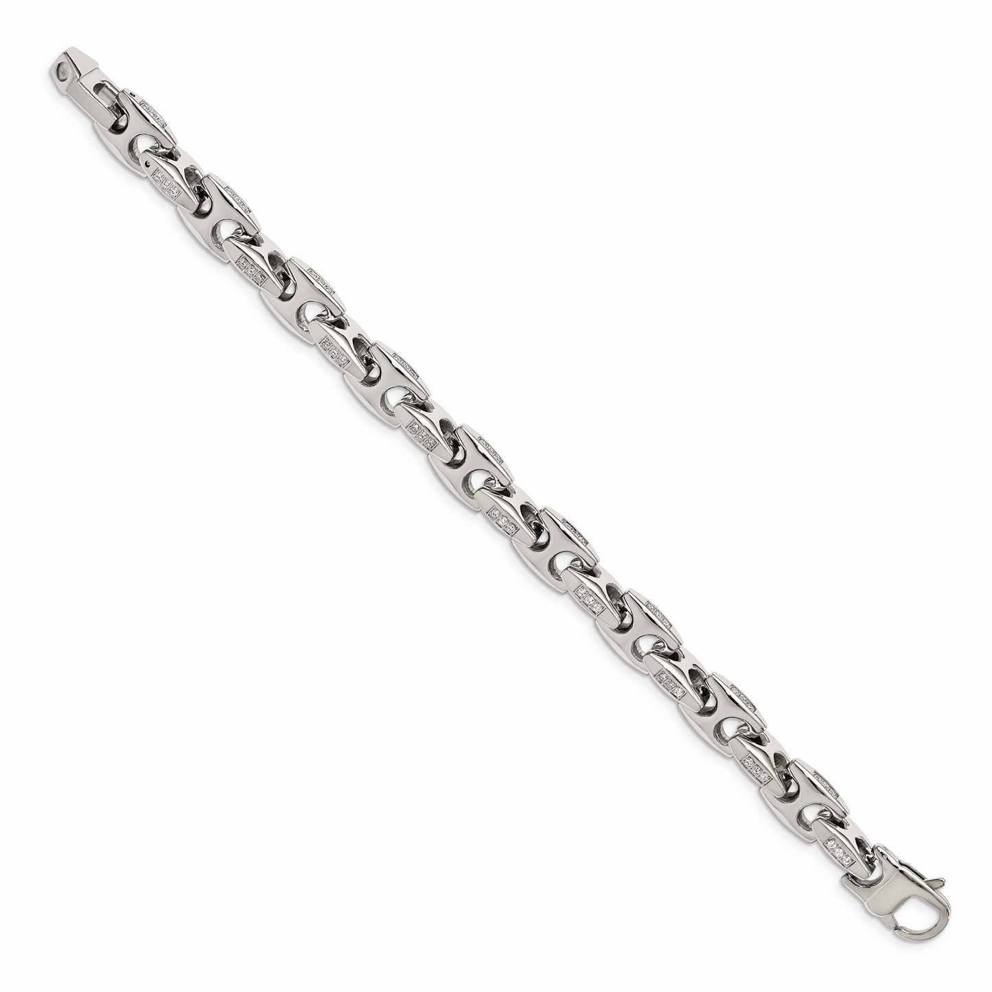 Chisel Brand Jewelry, Stainless Steel Polished with CZ 8.5 inch Men's Bracelet