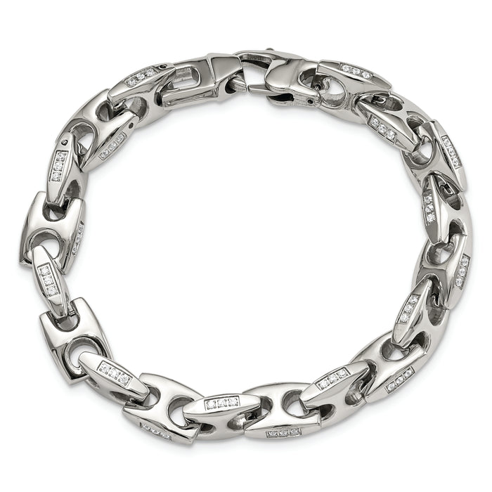 Chisel Brand Jewelry, Stainless Steel Polished with CZ 8.5 inch Men's Bracelet