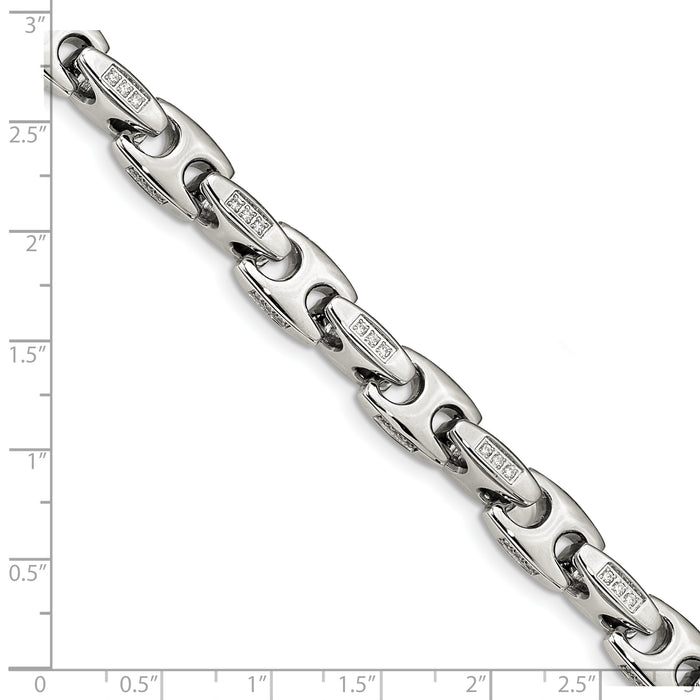 Chisel Brand Jewelry, Stainless Steel Polished with CZ 8.5 inch Men's Bracelet