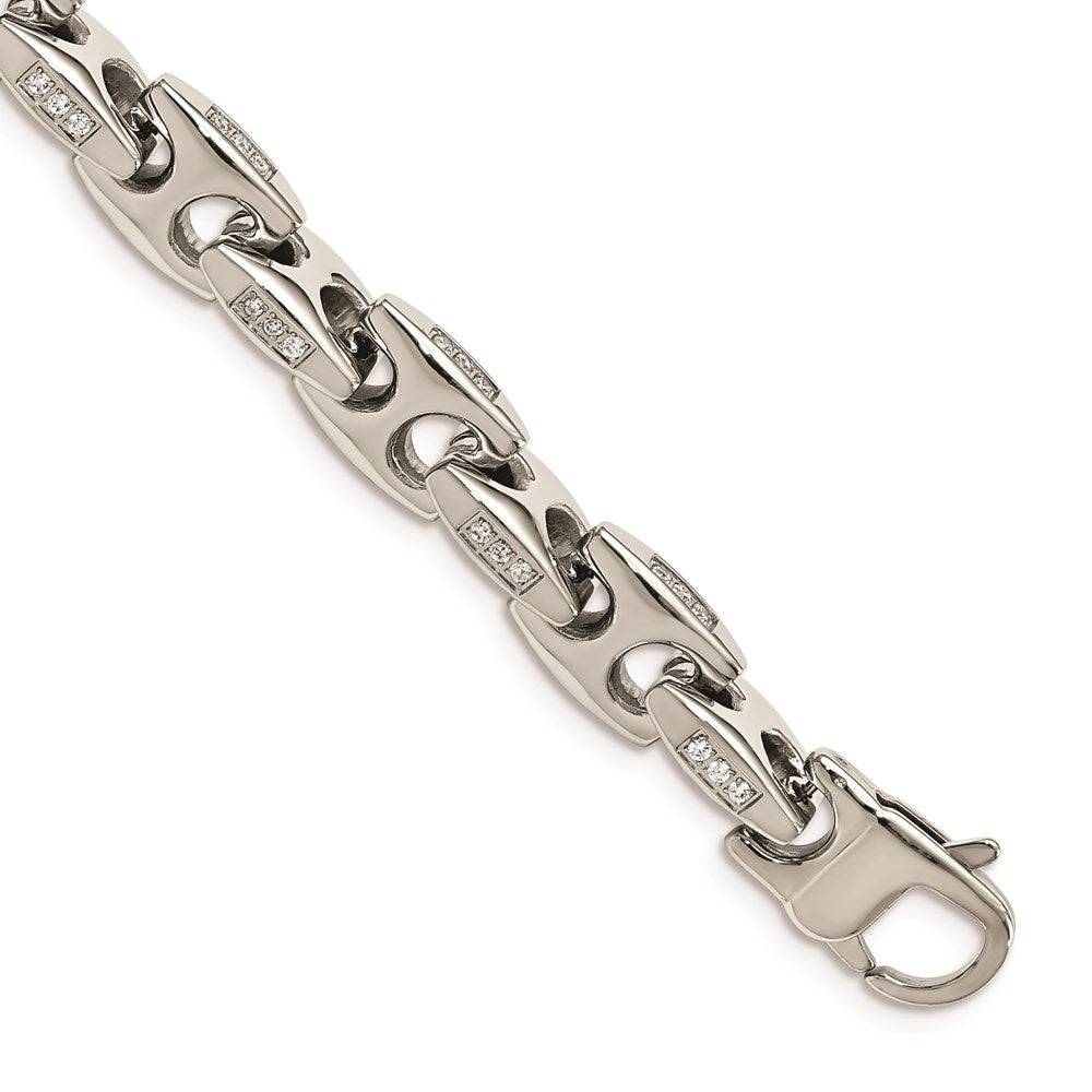 Chisel Brand Jewelry, Stainless Steel Polished with CZ 8.5 inch Men's Bracelet