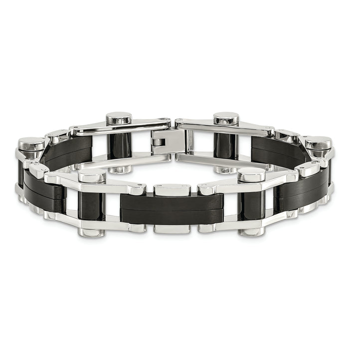 Chisel Brand Jewelry, Stainless Steel Polished Black IP-plated 8 inch Men's Bracelet