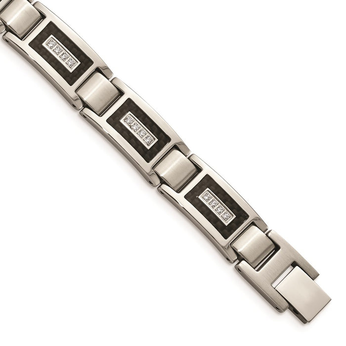 Chisel Brand Jewelry, Stainless Steel Brushed & Polished with CZ Black Carbon Fiber Inlay Men's Bracelet