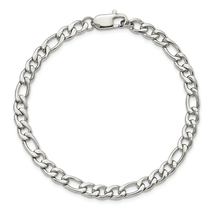 Chisel Brand Jewelry, Stainless Steel Polished Figaro 9 inch Men's Bracelet