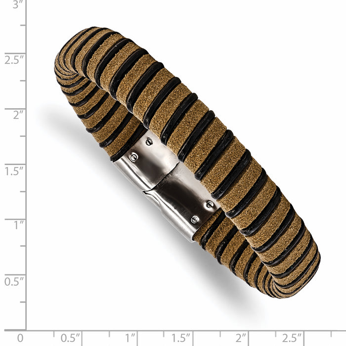 Chisel Brand Jewelry, Stainless Steel Brushed Light Brown Suede Black Leather Men's Bracelet