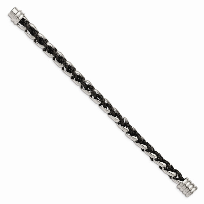 Chisel Brand Jewelry, Stainless Steel Polished Black Leather Men's Bracelet