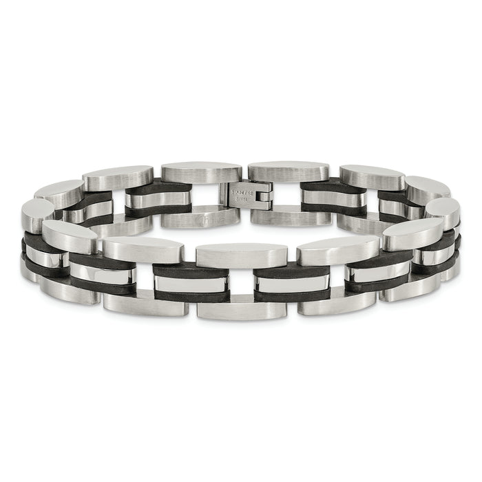 Chisel Brand Jewelry, Stainless Steel Brushed and Polished with Black Rubber 8.5 in Link Men's Bracelet