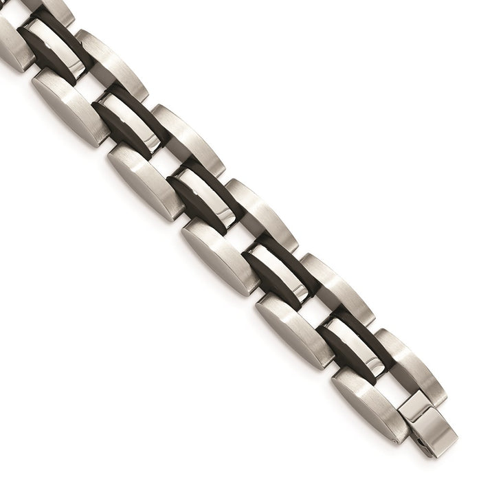 Chisel Brand Jewelry, Stainless Steel Brushed and Polished with Black Rubber 8.5 in Link Men's Bracelet