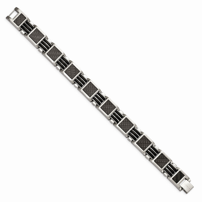 Chisel Brand Jewelry, Stainless Steel Brushed/Polished Black Carbon Fiber Inlay/Rubber 9in Bracel